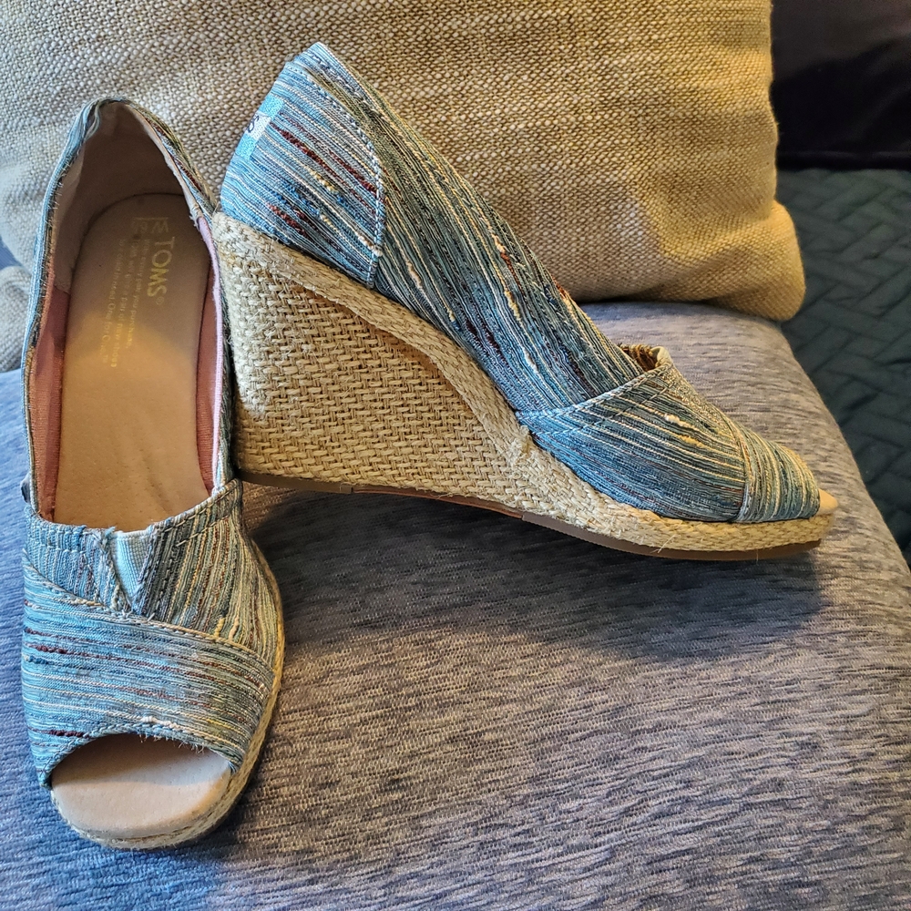 Toms Blue and Tan Wedges
